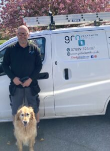 Geoff Naylor, branded van and Bruce the lockydog: recommended and trusted locksmith 07889325487